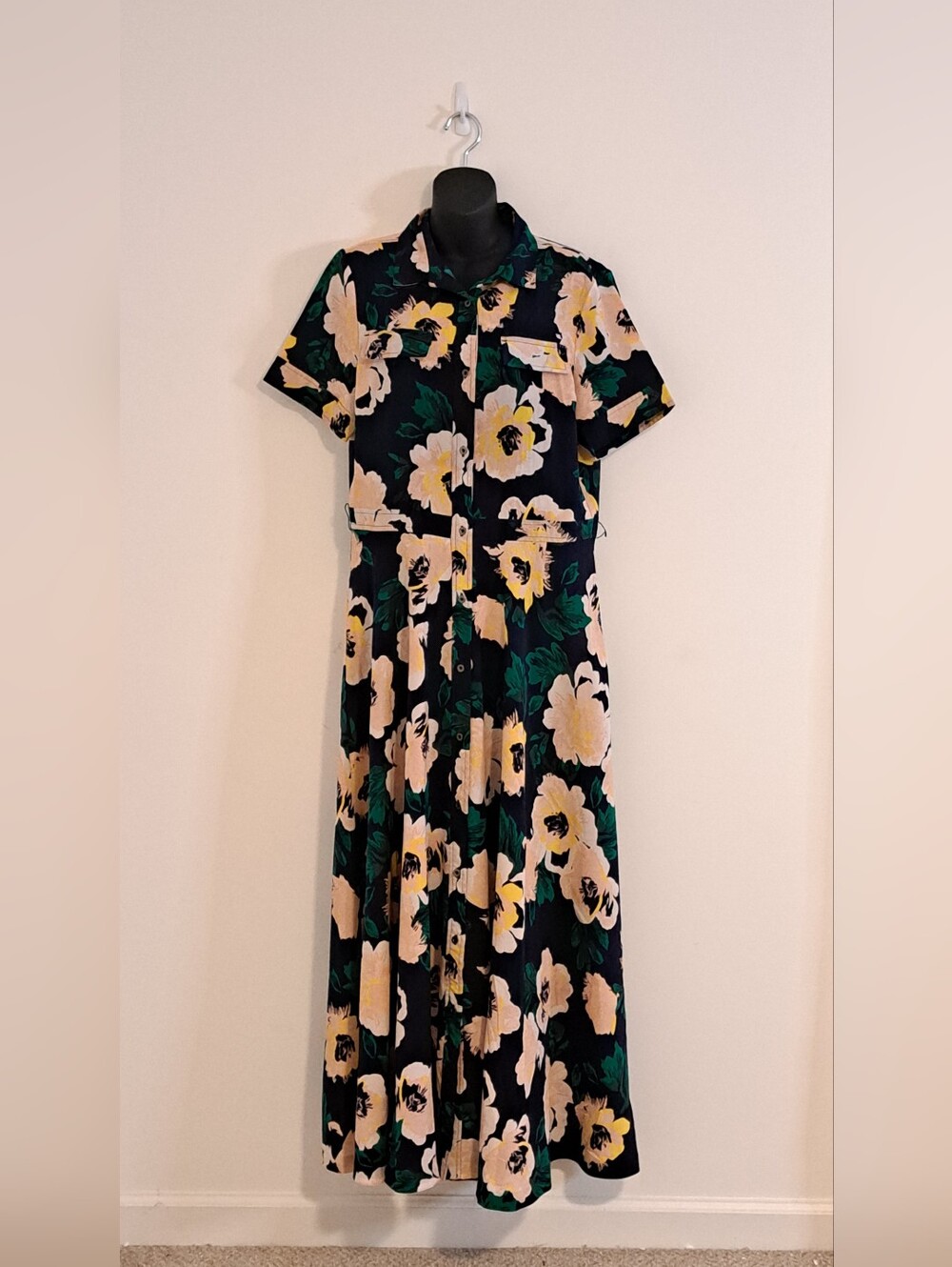 Banana Republic Floral Tie-Waist Midi Dress Missing Belt Misses Large - Picture 4 of 12